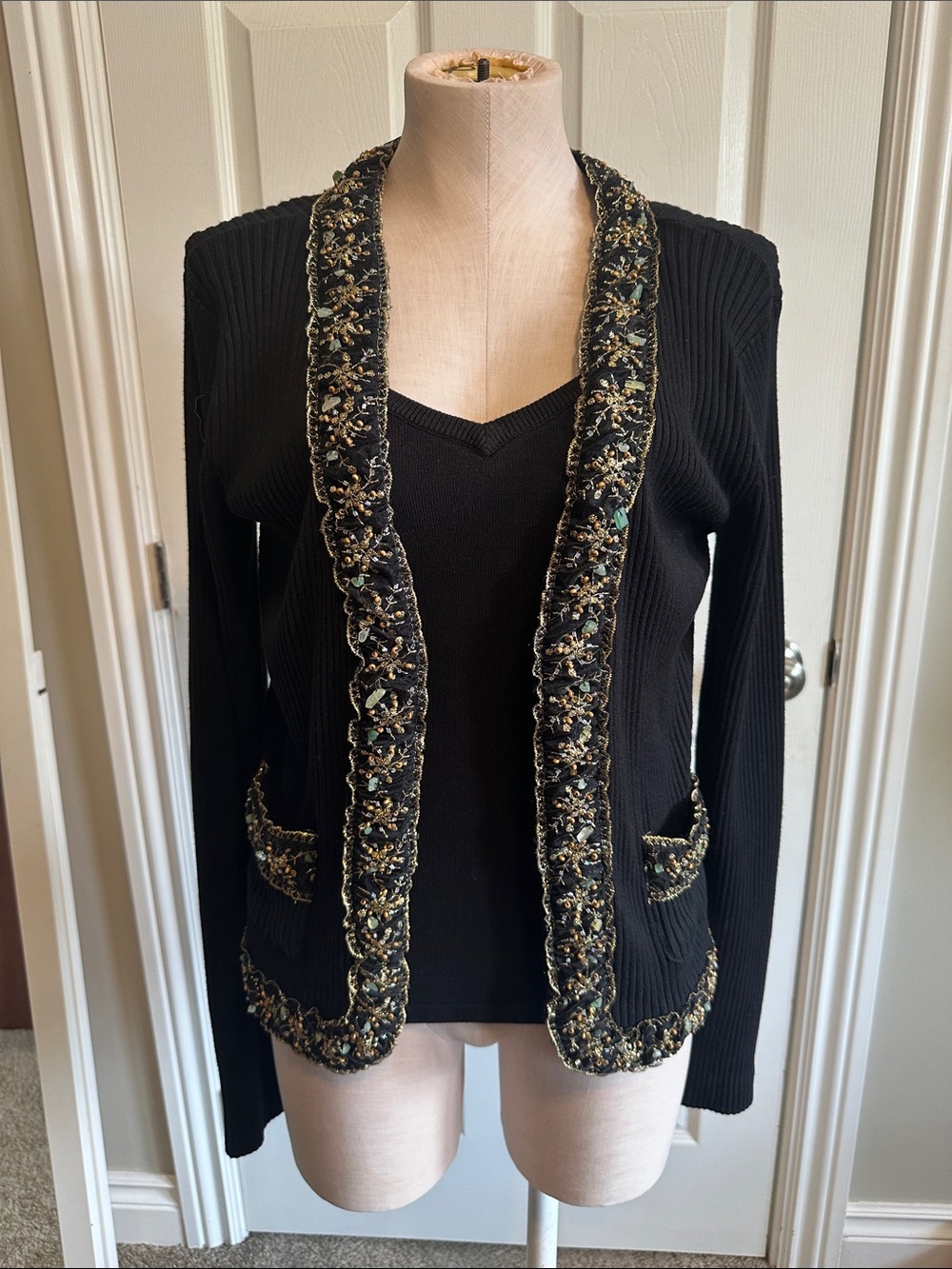 Guillaume Black Ribbed Top and Cardigan